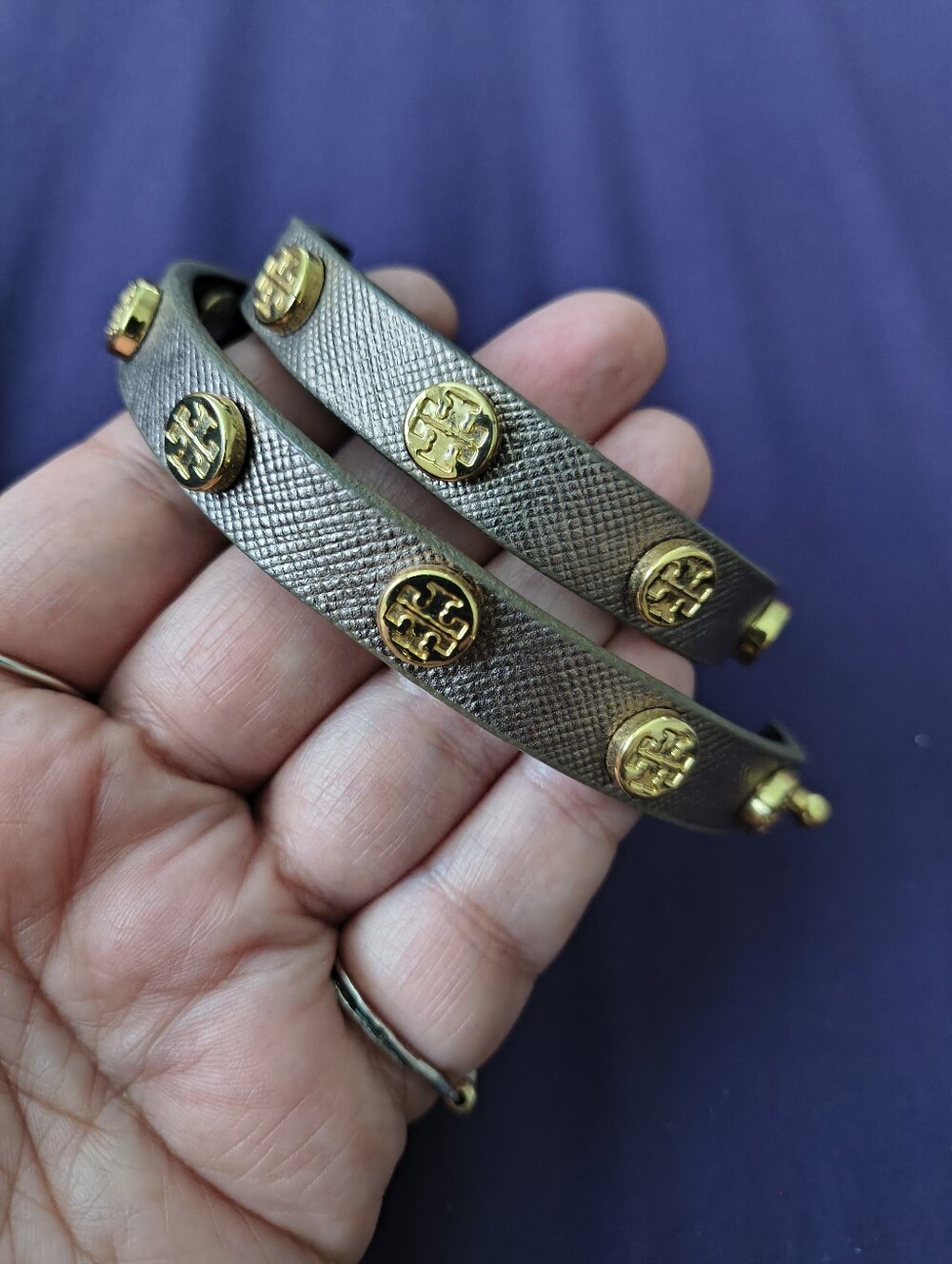 Tory Burch Leather Double Wrap Bracelet With Gold Plated Logo Studs